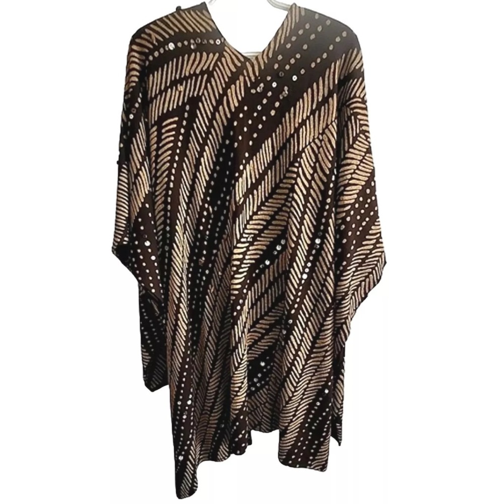 Chico's Shawl Wrap Cardigan Ruana Kimono Women's One Size OS Brown Tan Beaded - Picture 5 of 12